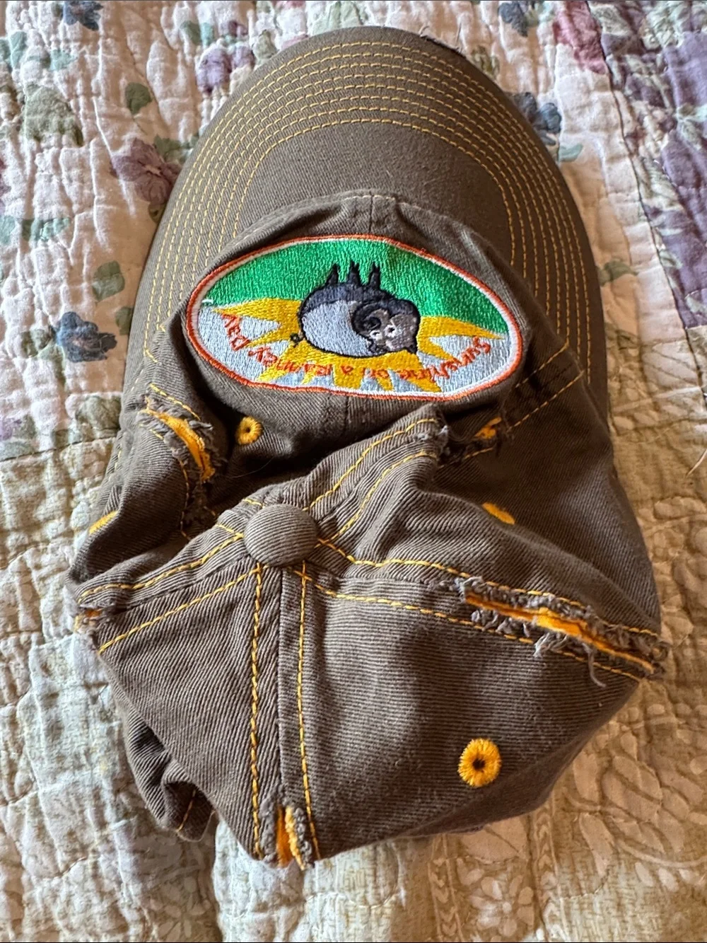 District Green Distressed Baseball Cap with Yellow Stitching and Patch